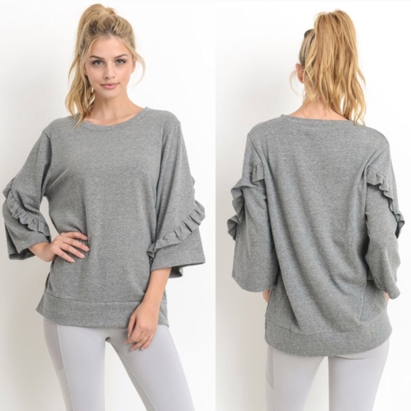 Grey Mono B Ruffle Relaxed Fit Tunic Top NWT - Picture 2 of 5